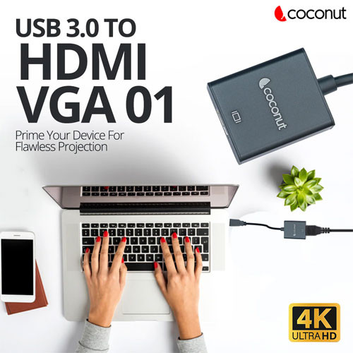 Coconut USB 3.0 to HDMI Converter, 4K Resolution